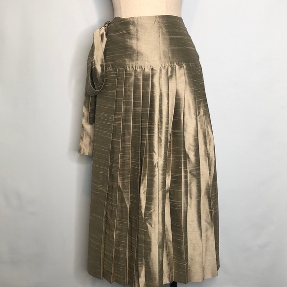 France Andrevie Champagne Wrap Pleated Silk Skirt Size 8 - Picture 9 of 13